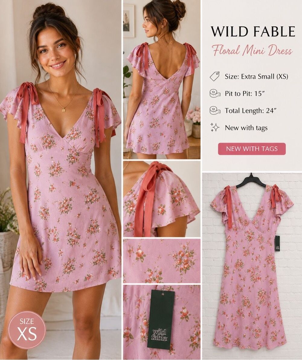 Wild Fable XS Pink Floral Tie Shoulder Mini Dress NWT